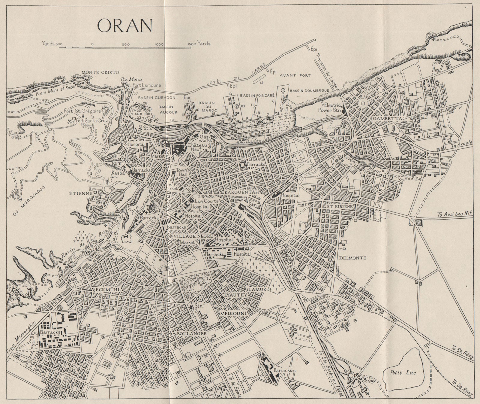 ORAN. Town plan. Algeria. WW2 ROYAL NAVY INTELLIGENCE MAP 1944 old vintage